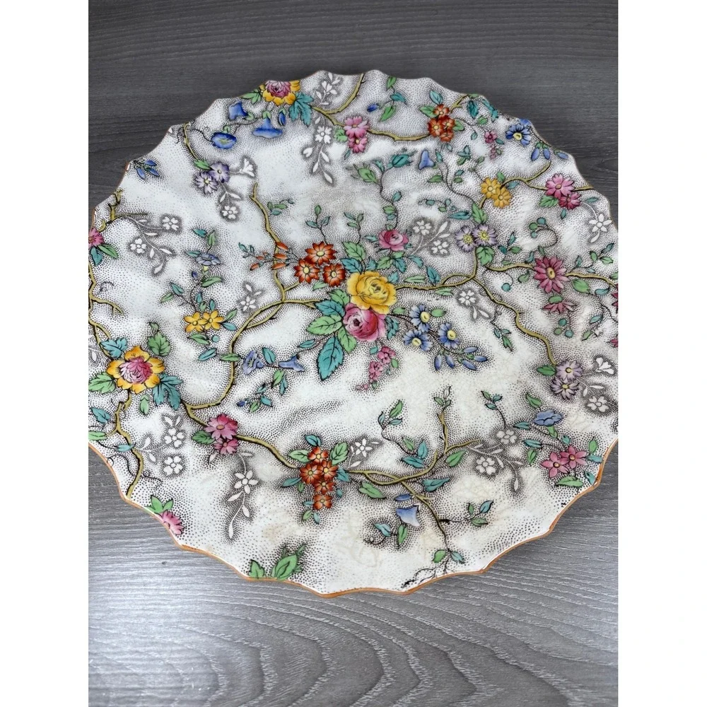 Copeland Spode Patricia Dinner Plate Floral Chintz‎ Scalloped Edge England 10 in